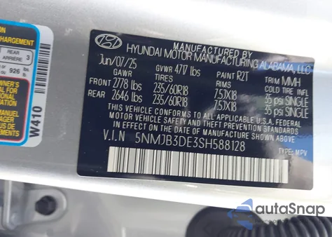 2025 Hyundai Tucson Sel z USA, uszkodzony, nr VIN 5NMJB3DE3SH588128